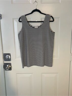 Chico's Black & White Striped Scoop Tank